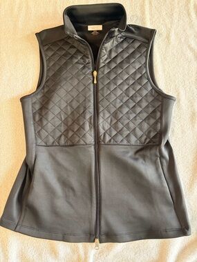Greg Norman Collection Black Quilted Front Women's Vest with Gold Zipper